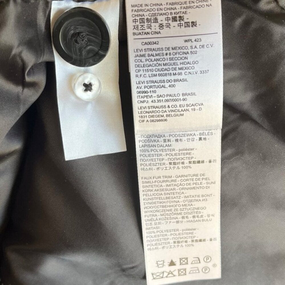 NWT Levi’s Mari Coat XL Chunky Twill Salt And Pepper Black Faux Fur - Picture 14 of 15